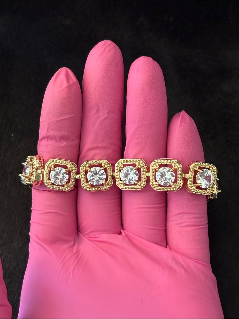 12mm Yellow Gold Cushion Frame CZ Bracelet 8 in. - Picture 5 of 10